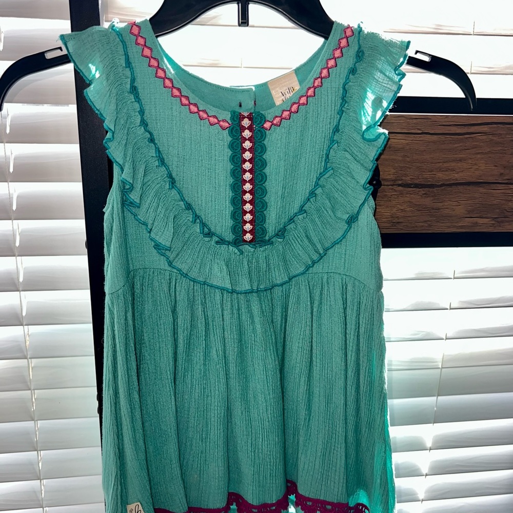 Wildflowers Teal Top with Pink Embroidery